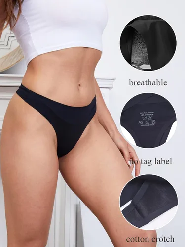 Vista 3 de Bolivelan Tangas de tiro medio sin costuras para mujer, ropa interior cómoda