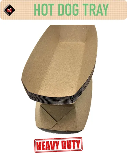 Vista 3 de Mr Miracle Bandeja de papel para perros calientes de 7 pulgadas en papel kraft. Paquete de 25. Desechable, reciclable y totalmente biodegradable.