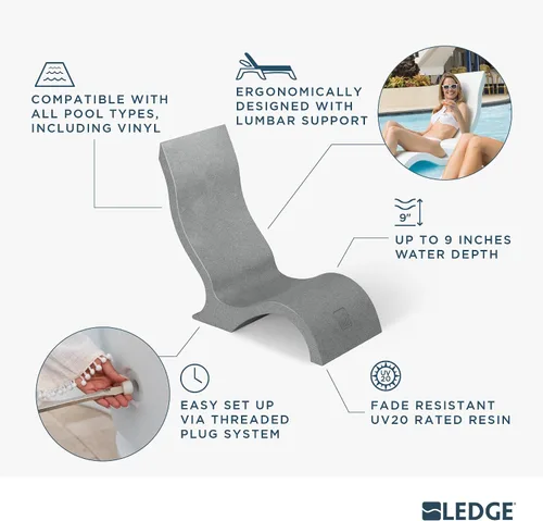Vista 4 de Ledge Lounger - Silla Signature - Silla interior para piscina y solárium - Diseñada para estantes poco profundos de hasta 9 pulgadas - Compatible