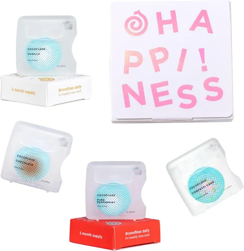Vista 8 de Cocofloss Hilo dental tejido, cuidado bucal diseñado por dentistas, encerado, vegano, apto para niños, con aceite de coco, paquete de 4 de menta