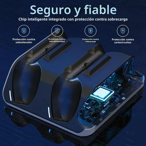 Vista 4 de Estación de carga para controlador PS5 con indicador LED, base de carga autoalineable, base de carga rápida de doble controlador, soporte de Blanco