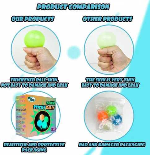 Vista 3 de Bolas adhesivas que brillan en la oscuridad que se adhieren al techo, bolas antiestrés para niños y adultos, bola adhesiva brillante, cosas geniales