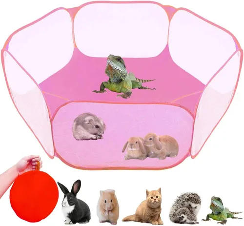 Vista 10 de Tienda de campaña para animales pequeños, jaula de reptiles, transpirable y transparente para mascotas, valla de ejercicio para exteriores e Azul