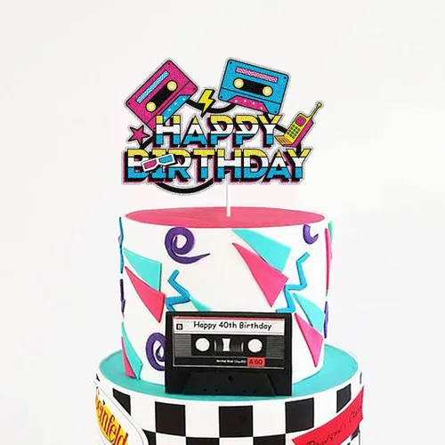Vista 4 de Decoraciones para tartas de cumpleaños de los años 80 y 90, temática retro de hip hop, decoraciones para fiestas de los años 80 y 90, suministros