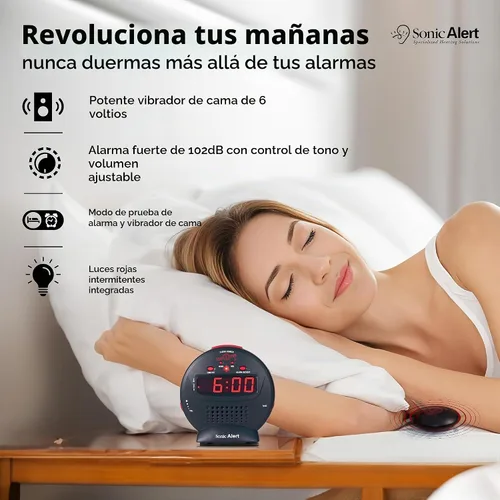 Vista 8 de Despertador Sonic Alert SBJ525ss Sonic Bomb Jr., negro/rojo