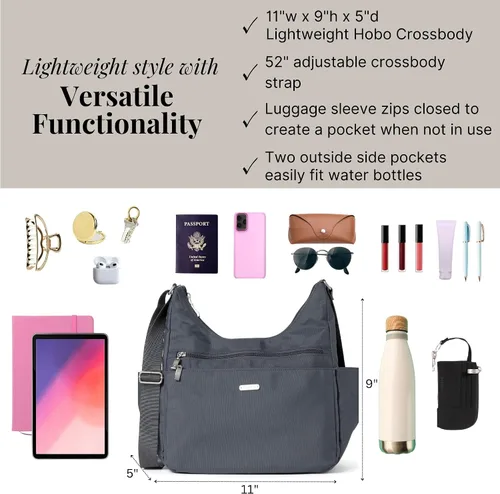 Vista 3 de Baggallini Essential Hobo - Bolso de viaje ligero de 11 x 9 pulgadas para mujer, de nailon lavable con protección RFID