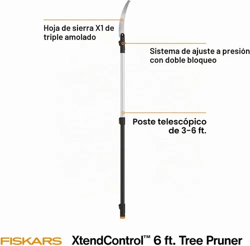 Vista 2 de Fiskars XtendControl - Podadora de árbol de 6 pies con sierra de triple molienda de 15 pulgadas x 1, poste de extensión individual de 3 a 6 pies