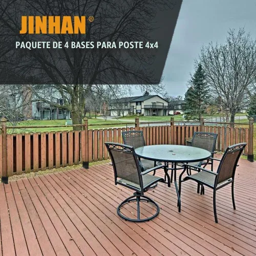 Vista 2 de JINHAN Soportes de base de poste de madera 4x4 Soporte de anclaje de acero de calibre 13 con recubrimiento de polvo resistente, viene