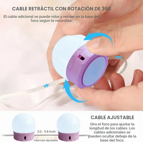 Vista 6 de Luces LED para Espejo de Tocador, Luces de Tocador para Iluminación de Espejo de Maquillaje, 10 Bombillas Regulables, Color de Luz y Brillo