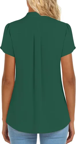 Vista 4 de Anymiss Blusas de trabajo de gasa para mujer, estilo casual, de verano, de manga corta, para primavera