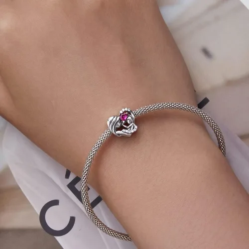 Vista 5 de MUNDELL Authentic 925 Sterling Silver Pistol with Rose Charm Mom Heart Shaped Bead Charm Bird Pendant Charm for Original Silver Bracelet or Bangle