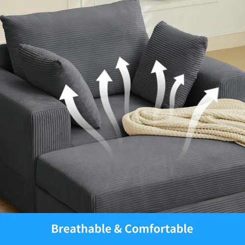 Vista 6 de PUREMIND Tumbona de 43 pulgadas para interiores con otomana, tumbona de gran tamaño con almohadas, cómodas sillas de lectura para adultos, sofá cama