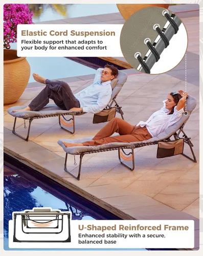 Vista 6 de KingCamp Tumbona con colchón de 2.0 in, hasta 396.8 lbs, silla de jardín reclinable resistente con respaldo ajustable de 5 posiciones, tumbonas