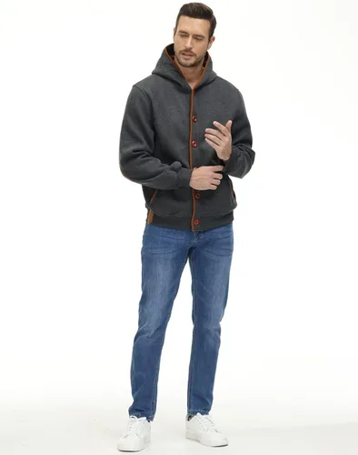 Vista 2 de YuKaiChen - Sudadera con capucha para hombre, con botones, de vellón, chaqueta