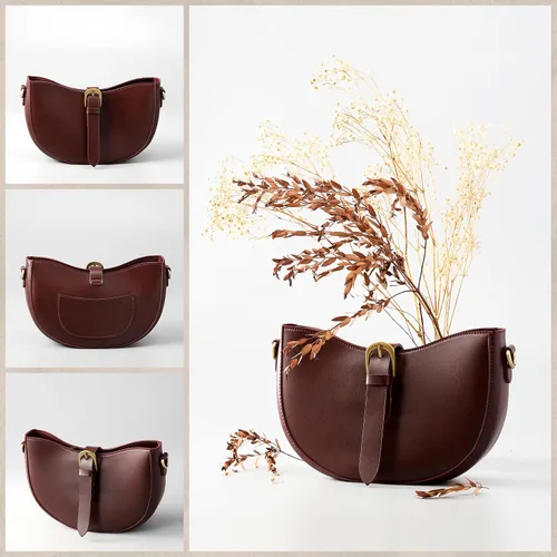 Vista 2 de Bolso de hombro de cuero vegano vintage para mujer, bolso lunar retro, bolso casual hobo bajo el brazo, bolso de señora