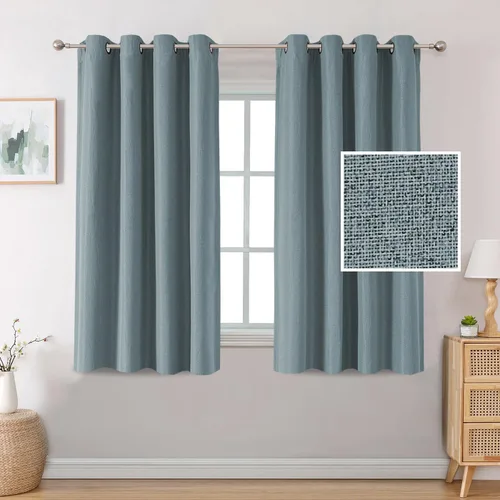 Vista 45 de H.VERSAILTEX Cortinas opacas de lino de 45 pulgadas de largo para dormitorio/sala de estar con aislamiento térmico con ojales, cortinas de lino