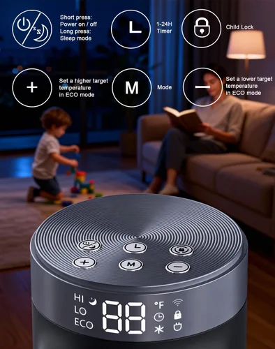 Vista 7 de Calentador de espacio PTC de 1500 W con control remoto, calentadores eléctricos portátiles para uso en interiores, calentador de cerámica
