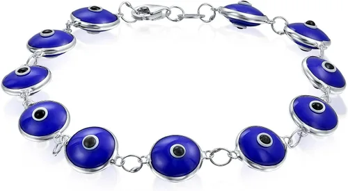 Vista 2 de Protection Good Luck Amulet Turkish Translucent Glass Bead Evil Eye Bracelet For Women Teen Gold Plated .925 Sterling Silver Red Yellow Orange Blue