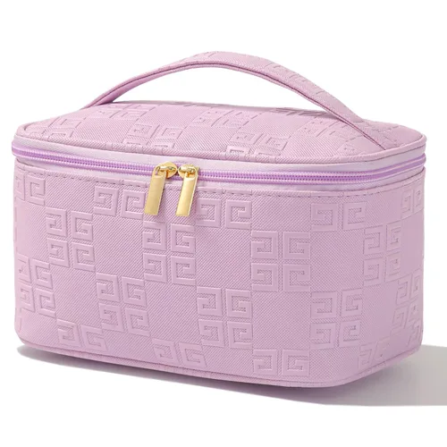 Vista 13 de Bolsa de maquillaje pequeña para mujeres, con cremallera, organizador, impermeable, bonita (azul claro)