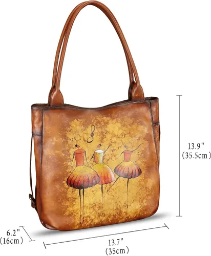 Vista 5 de Bolso de hombro de cuero genuino para mujer, bolso de cuero pintado a mano, bolso de mano para trabajo, bolso casual