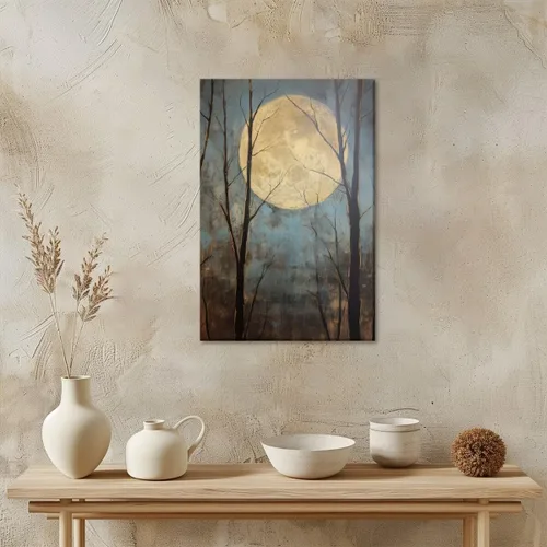 Vista 4 de WLZWD Arte de pared vintage de luna llena, impresión artística mística de bosque de medianoche, arte de academia oscura, póster estético, pintura