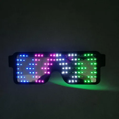 Vista 11 de Suruid Gafas LED dinámicas que brillan con luz LED recargable por USB, con luz intermitente de neón, 11 patrones, gafas luminosas Azul