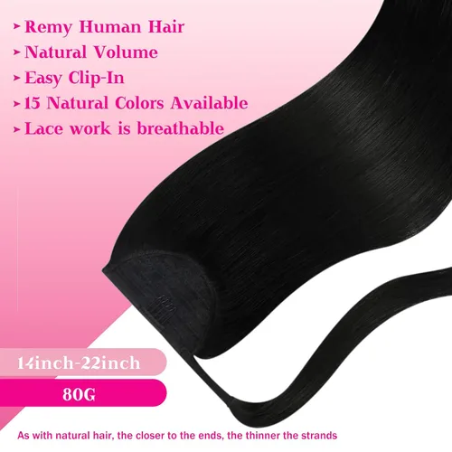 Vista 3 de Ve Sunny - Extensiones de cabello humano lacio con clip, color negro azabache, preestilizadas, listas para usar, 18 pulgadas, 2.82 oz