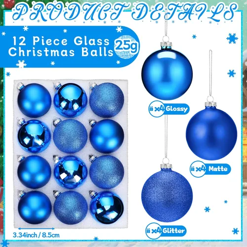 Vista 2 de Namalu 12 piezas 3.34" Adornos de bolas de Navidad de vidrio, adornos de bolas brillantes y mates, juego de adornos de bolas de árbol de Navidad