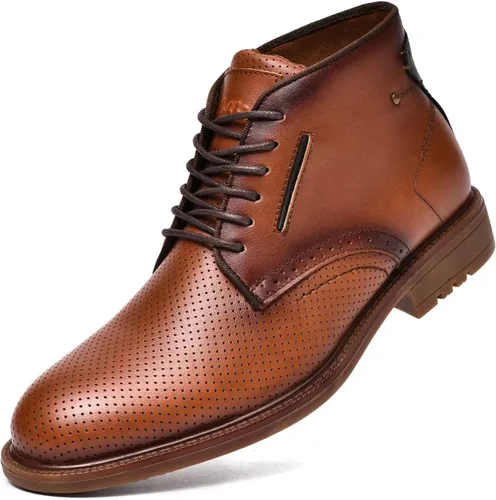 Vista 18 de Arkbird Botas Chukka para hombre, botines de cuero granulado con cordones de moda y comodidad casual Oxfords Marrón oscuro