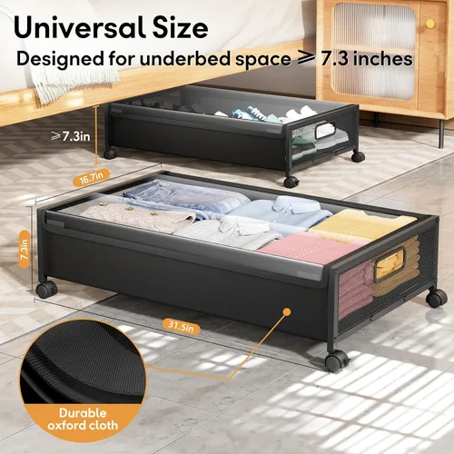 Vista 3 de Almacenamiento Debajo de la Cama con Ruedas, 1 Paquete Contenedores de Almacenamiento Debajo de la Cama, Almacenamiento de Zapatos Debajo de la Cama