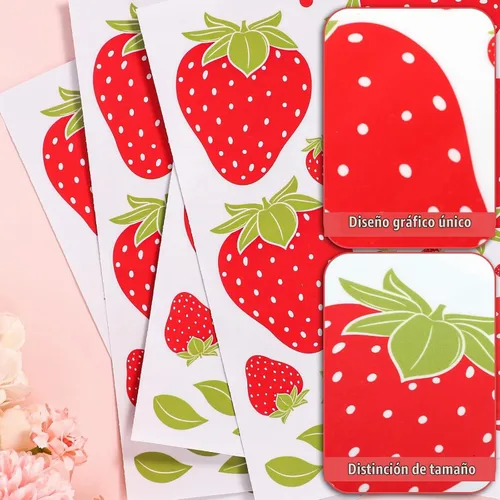 Vista 4 de 4 hojas/92 calcomanías de pared de fresa, calcomanías de pared de frutas