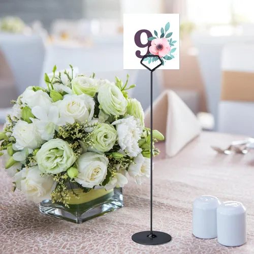 Vista 9 de Urban Deco Paquete de 16 soportes para números de mesa de 12 pulgadas, tarjeteros de metal para mesa, soportes para fotos para mesas, soporte