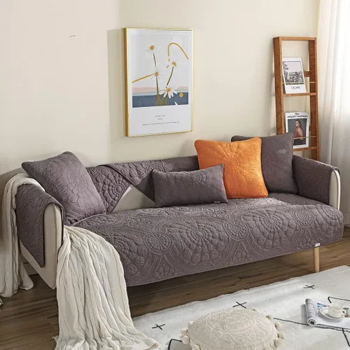 Vista 3 de vctops Funda de Sofá con Bordado de Círculo Bohemio de Color Sólido de Algodón Acolchado Antideslizante Fundas de Sofá Seccional Funda de Sofá