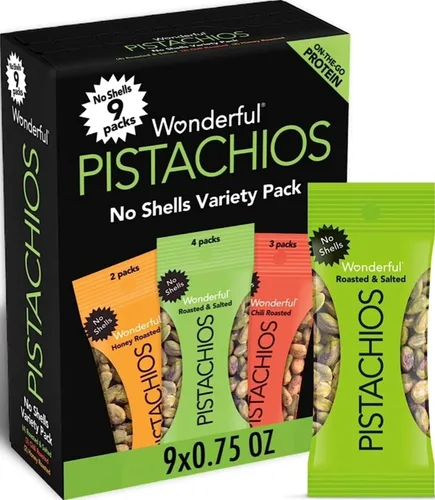Vista 6 de Wonderful Pistachios Sin conchas nueces tostadas y saladas, 0.75 onzas (paquete de 9) Protein Snacks, Gluten Free, On-the-Go, Salty Individually