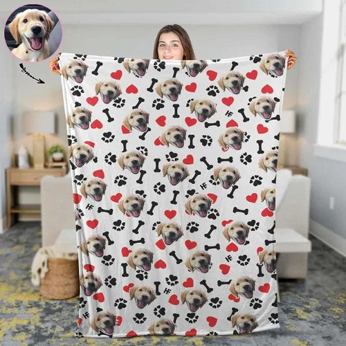 Vista 15 de Manta personalizada de fotos y textos para bebés, niños y adultos. Manta facial de forro polar personalizada, regalos personalizados para perros