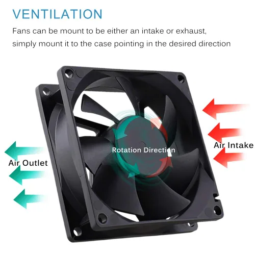Vista 4 de GDSTIME 4500RPM 8cm 80mm x 80mm x 25mm 12v Ventilador de refrigeración sin escobillas de CC, flujo de aire grande, alta velocidad, con rodamientos