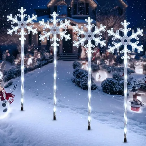 Vista 8 de 4 Pack Snowflake Solar Christmas Pathway Lights, Outdoor Decor 4 Pack-Warm White