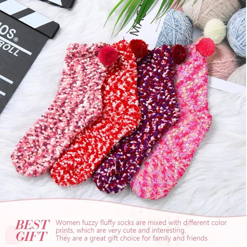 Vista 7 de 4 Pairs Valentine's Day Cupcake Socks Gifts for Women Girl Fuzzy Fluffy Sock DIY Present Socks Birthday Gifts