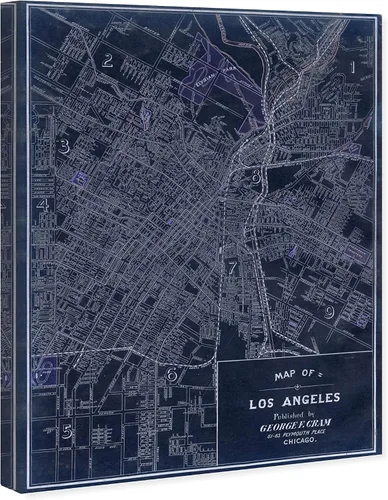 Vista 2 de The Oliver Gal Artist Co. Maps - Lienzo decorativo para pared, diseño de Los Ángeles 1899, decoración del hogar, 13 x 16 pulgadas, azul, blanco