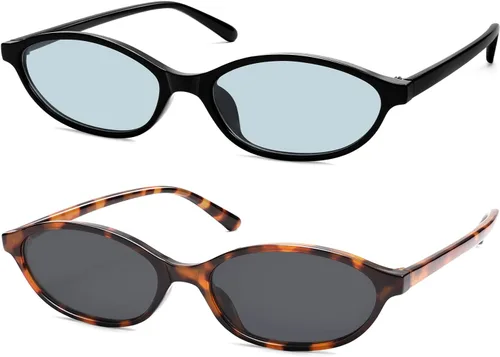Vista 23 de Gafas de sol retro ovaladas de ojo de gato para mujer, Y2k, gafas de sol estrechas de moda, gafas de sol de diseñador AR82253