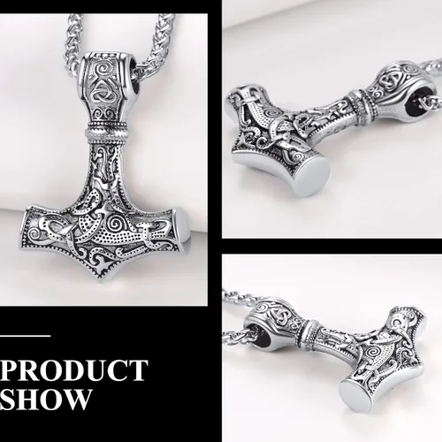 Vista 6 de Richsteel Necklaces for Men Womens Thor's Hammer Pendant Mjolnir 316 Stainless Steel18K Gold PlatedBlack Viking Nordic Jewelry