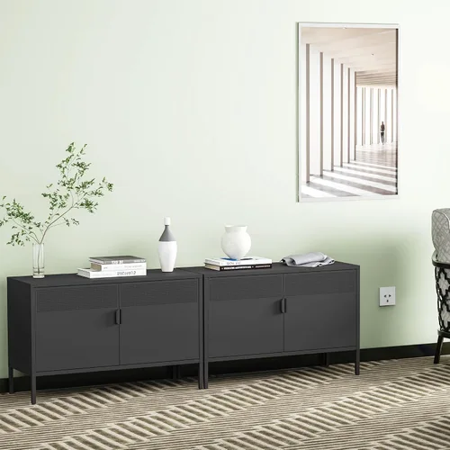Vista 8 de Chshin Gabinete de Almacenamiento de Metal con Puertas, Gabinete de Acento Negro, Gabinetes de Almacenamiento de Clóset de Metal, Soporte de Medios