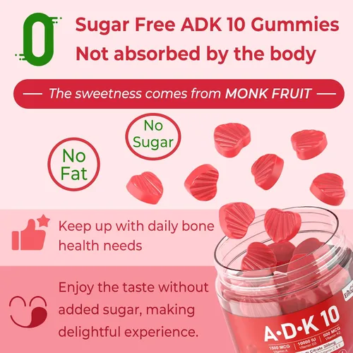 Vista 6 de Vitamina D3 + K2 + A Gummies 5000IU/10000 UI – Suplemento de vitamina D3 Con K2 con calcio magnesio zinc, vitamina C y E, alta dosis máxima