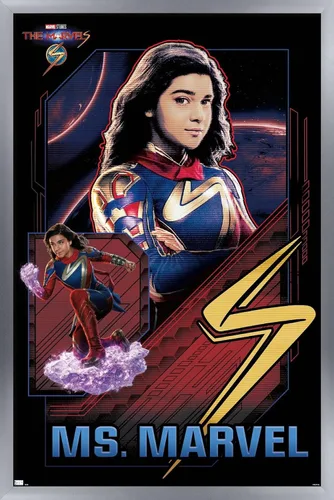 Vista 11 de Trends International Marvel The Marvels - Póster de pared de Ms. Marvel, 14.72 x 22.37 pulgadas, versión enmarcada de madera de granero