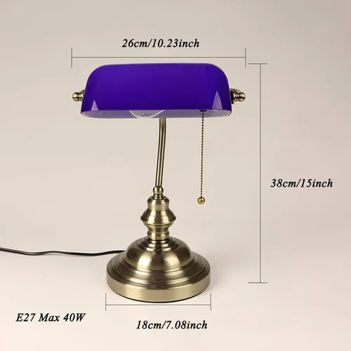 Vista 7 de Vintage Green Banker's Desk Lamp Antique Traditional Table with Switch Glass Adjustable Lampshade Bronze Finish E27 Blue