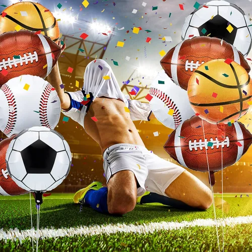Vista 3 de Sumind Juego de 20 globos de aluminio deportivos, béisbol, fútbol, baloncesto, fútbol, deportes, juegos, fiestas, globos para fiestas temáticas