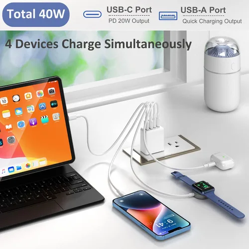 Vista 3 de Costyle - Cargador de pared USB C de 40 W, bloque de cargador rápido USB C de 4 puertos, adaptador de corriente PD dual+enchufe de pared QC