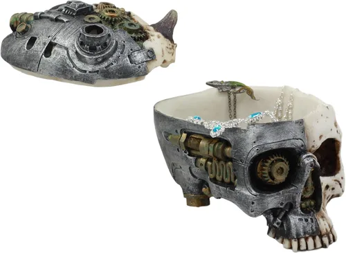 Vista 6 de ATL Steampunk Demon Cyborg GEARWORK - Joyero pintado con calavera