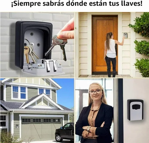 Vista 6 de Caja de bloqueo de llaves con combinación de 4 dígitos configurables para montar en la pared, hecha de acero resistente a la intemperie