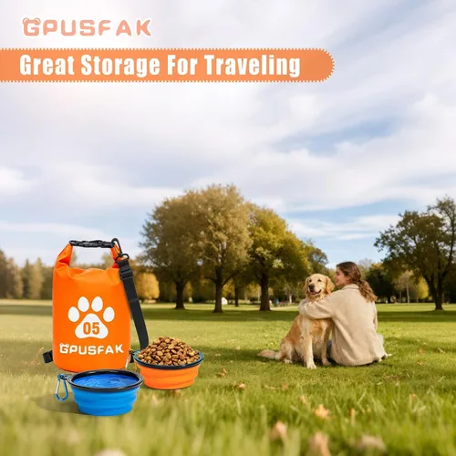 Vista 8 de Bolsa de almacenamiento de alimentos para mascotas con cuenco (32 tazas) – Bolsa de viaje de comida para perros con cremallera superior enrollable
